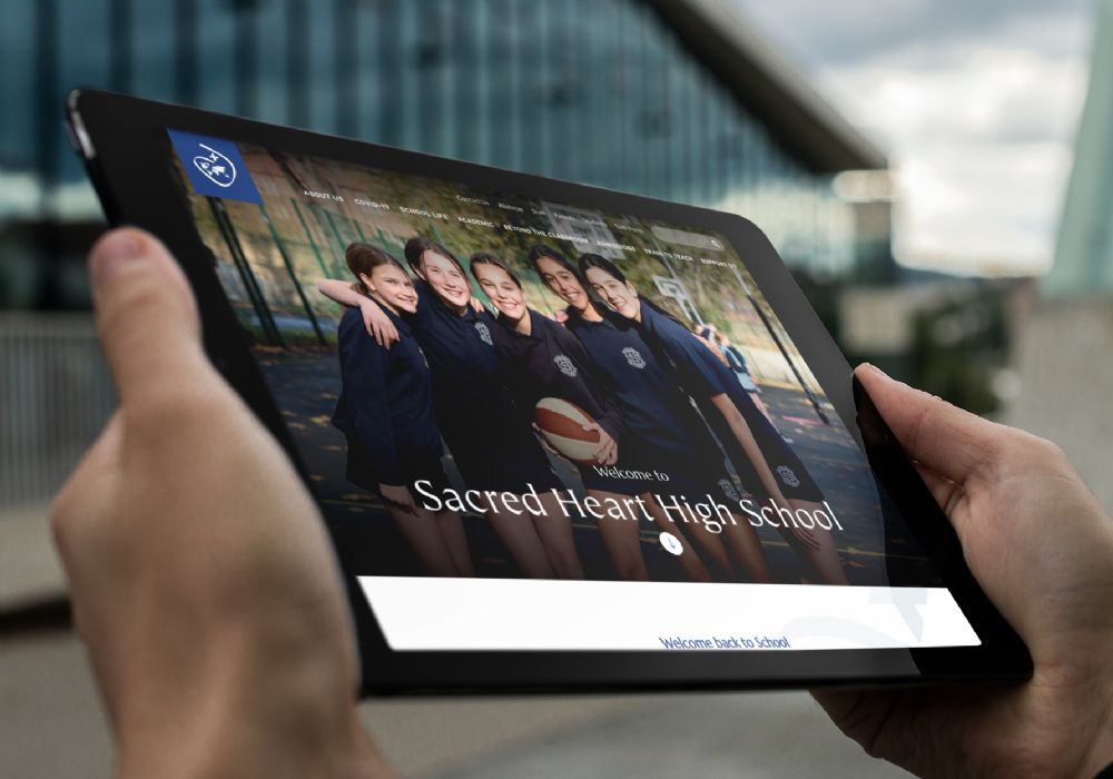 Sacred Heart School mockup on a tablet
